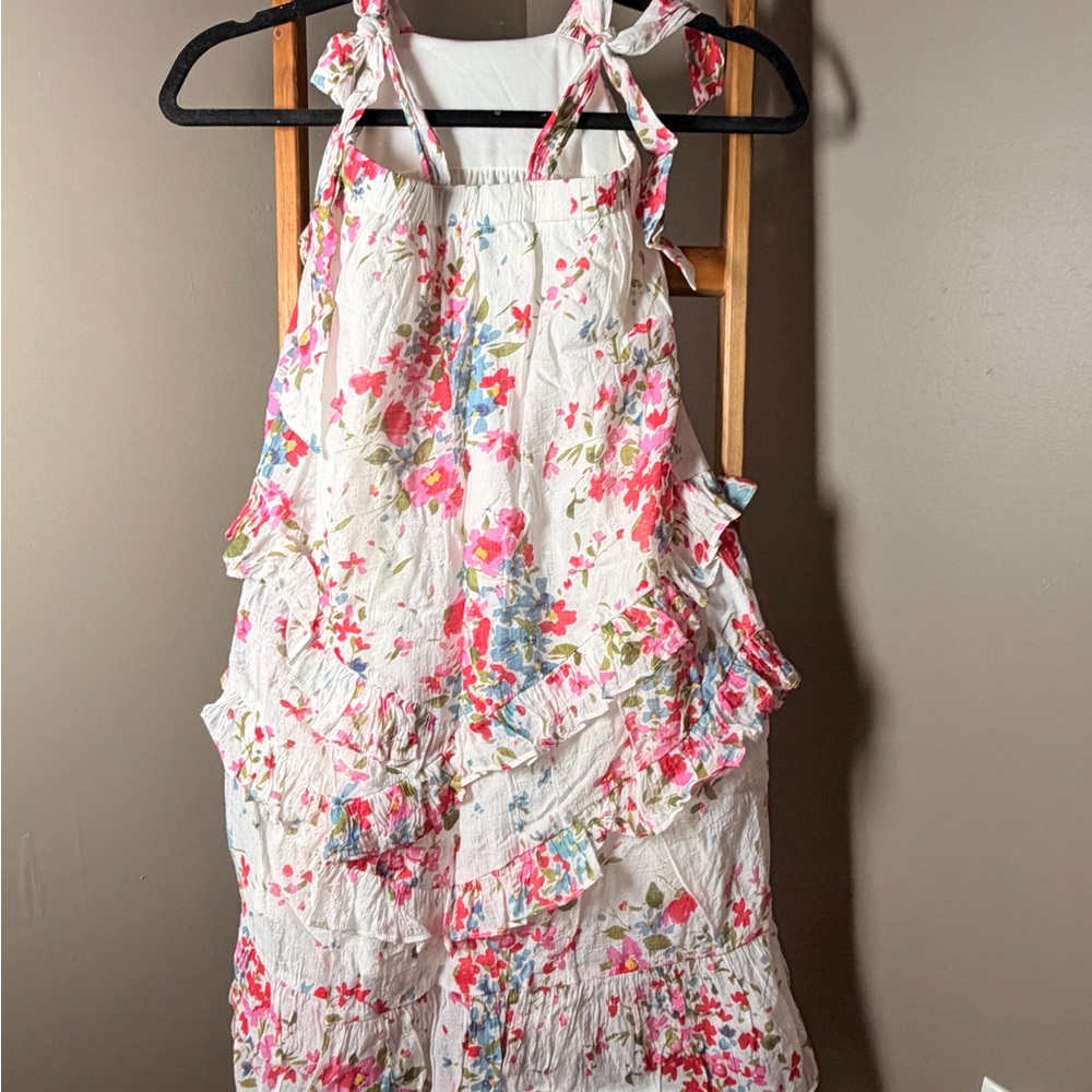 Isobella and Chloe Girls White Floral Ruffle Sundress - Pink Flower Print - Picture 2 of 4